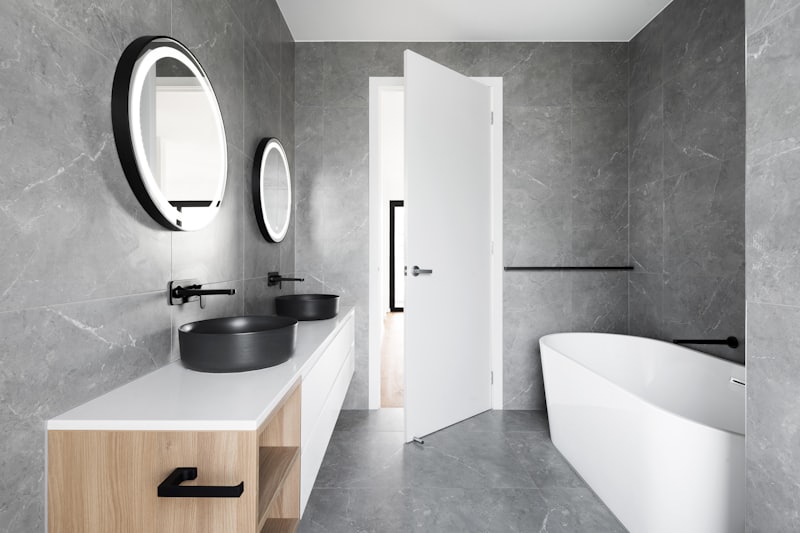 Custom double vanity, tile and fixture installation
